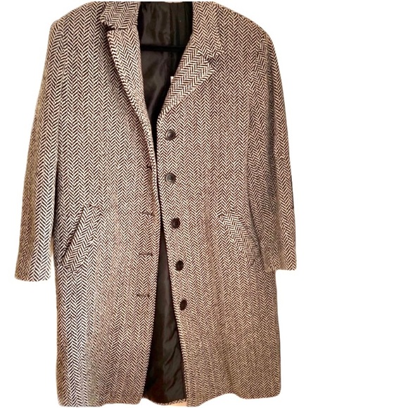 Herringbone Classic Black and White Wool Pea Coat, Small - Picture 2 of 8